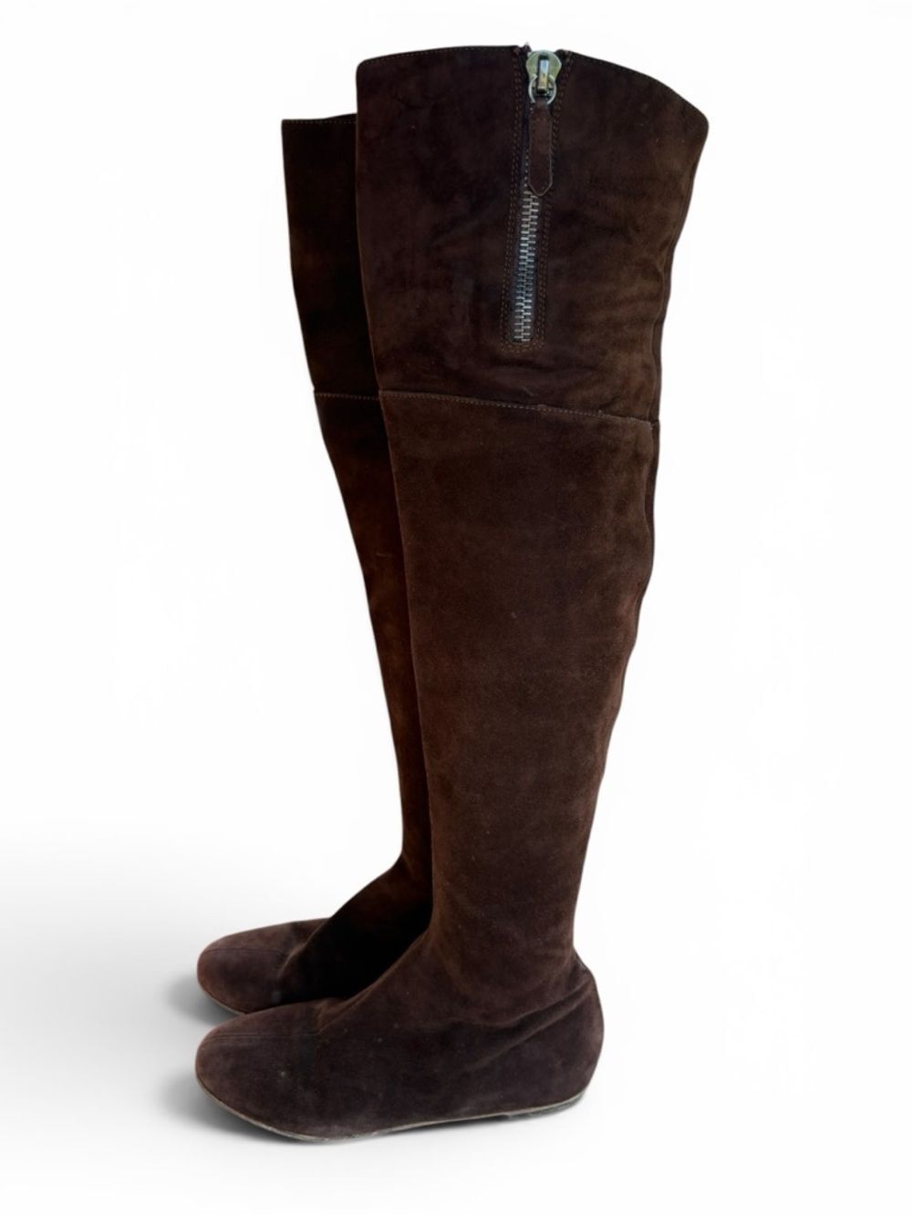 Valentino Garavani Brown Leather Suede Pull On Over The Knee Boots Size 37 / 7